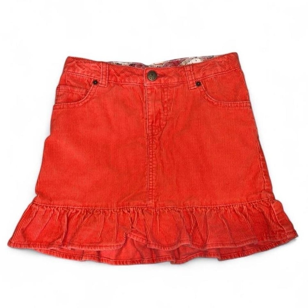Lands' End pumpkin orange Corduroy Mini Skirt ruffle hem size 7 prep